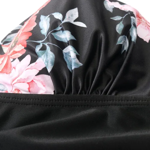 Vista 104 de RXRXCOCO - Traje de baño fruncido de una pieza, con cuello en V, para mujer, con control de abdomen y cuello halter