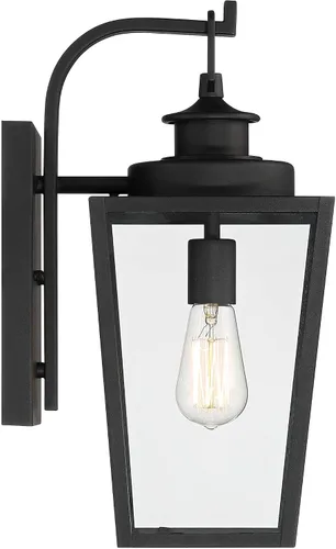 Vista 6 de Possini Euro Design Ackerly - Moderna lámpara de pared para exteriores, acero negro texturizado, paneles de vidrio transparente de 17 1/4 pulgadas