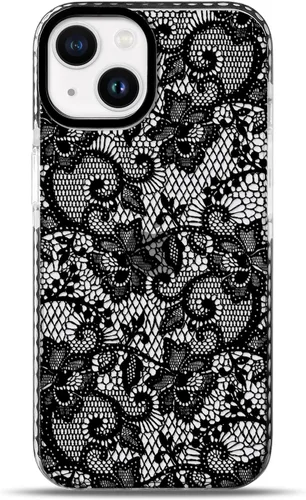 Vista 31 de NITITOP Funda para iPhone 13 Pro con flores de encaje transparente - Negro
