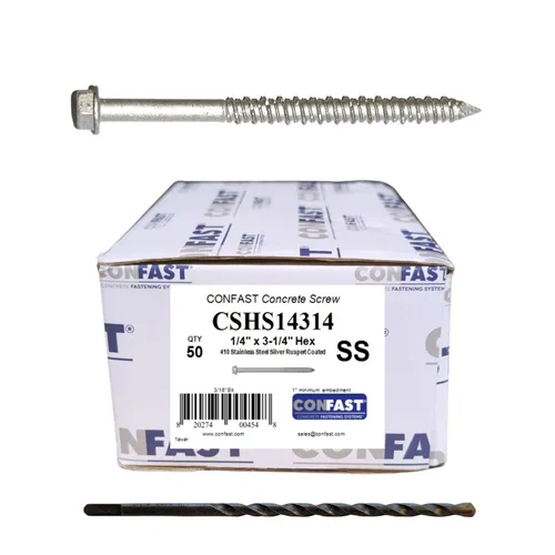 Vista 14 de CONFAST Tornillos de hormigón de 1/4" x 1-1/4" 410 hexagonal de acero inoxidable con broca de hormigón para anclaje a mampostería, bloque o ladrillo