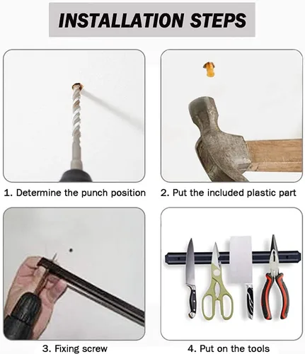 Vista 4 de Paquete de 2 potentes soportes magnéticos para cuchillos, tiras magnéticas para cuchillos de cocina, libre de óxido, multiusos, para cocina, garaje