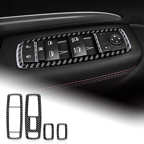 Vista 9 de AIRSPEED Cubierta de panel de palanca de cambios de fibra de carbono, calcomanía para consola central interior para Dodge Durango 2018 2019 2020