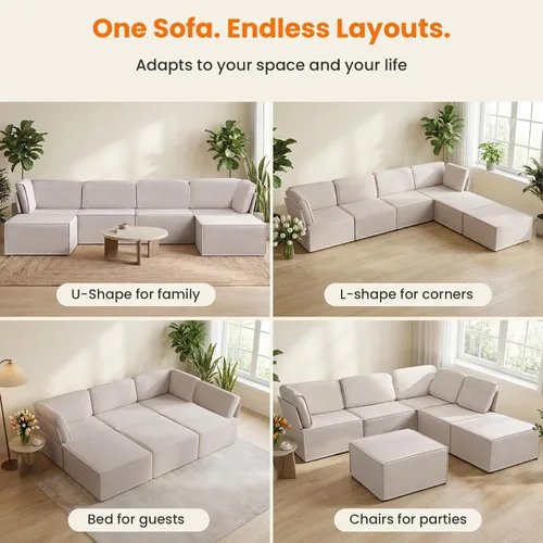 Vista 10 de CECER Sofá modular modular, sofá convertible en forma de U con tumbonas Beige
