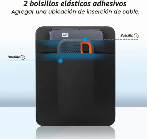 Vista 2 de Lacdo Funda portátil para disco duro externo, funda adhesiva de 2 bolsillos para portátil, compatible con discos duros externos de 2.5" Seagate, WD