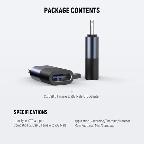 Vista 7 de NEEWER Juego de 2 adaptadores USB C a iOS OTG, USB tipo C (hembra) a iOS (macho) compatible con iPhone 14, 13, 12, 11 X, iPad tipo C, micrófono