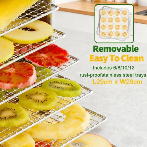 Vista 4 de Food Dehydrator Fruit Dryer Machine, Adjustable Temperature & 12H Timer Dehydrator Machine with 8 Stainless Steel Trays, 800W Jerky Dehydrator for