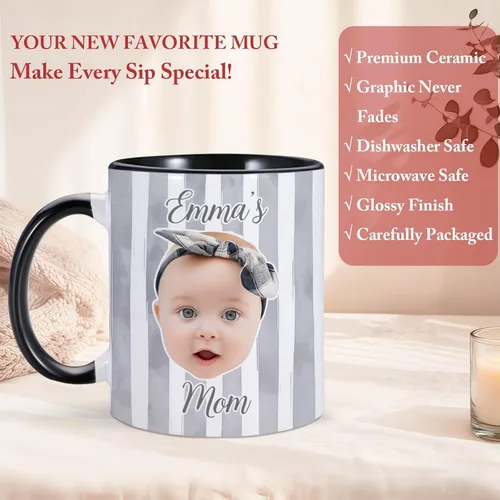 Vista 4 de Taza de café personalizada con cara de bebé, taza personalizada con foto, nombre y título, cumpleaños, Navidad, día del padre, día de la madre, baby
