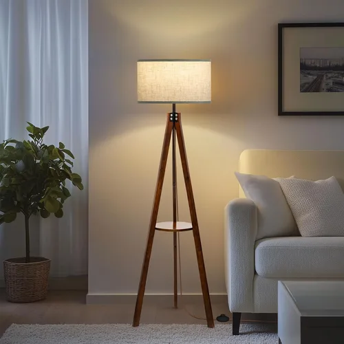 Vista 9 de EOEYYOYB Lámpara de pie con 3 modos de luz ajustables: lámpara de pie con trípode de madera, moderna lámpara de pie LED con brillo regulable