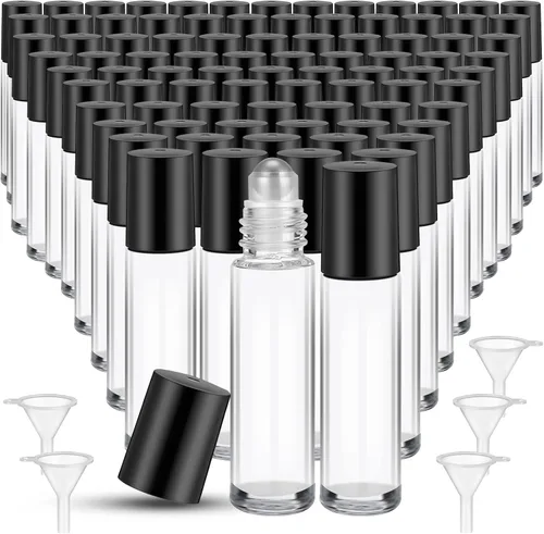 Vista 14 de 96 piezas de botellas de rodillo para aceites esenciales de 10 ml, botellas de vidrio vacías con bolas de acero inoxidable, a prueba de fugas