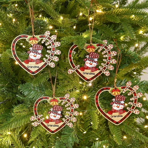 Vista 8 de Adornos de Navidad personalizados, adornos para árbol de Navidad, familia de 2 a 7 nombres, muñeco de nieve, ciervo, decoración de Navidad