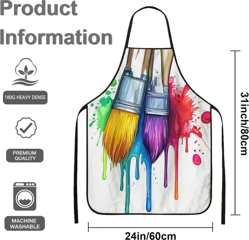 Vista 3 de Delantal artístico para pintar, colorido diseño de pinceladas para cocina, equipo de estudio de arte para adultos, suministros de arte de primavera