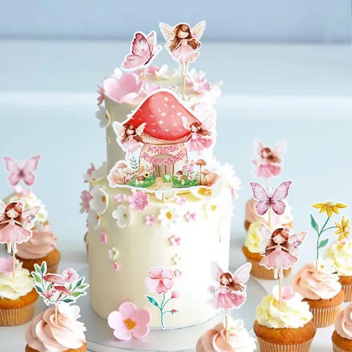 Vista 9 de Decoración para cupcakes de hadas, 24 piezas de decoraciones de fiesta de cumpleaños de hadas Fairy 1