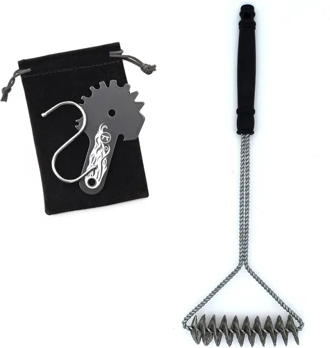 Vista 7 de Outset Limpieza de parrilla, raspador universal para parrilla, acero inoxidable con bolsa de almacenamiento