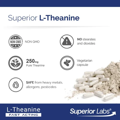 Vista 5 de Superior Labs L-teanina, 0.01 onzas, 90 cápsulas vegetales.