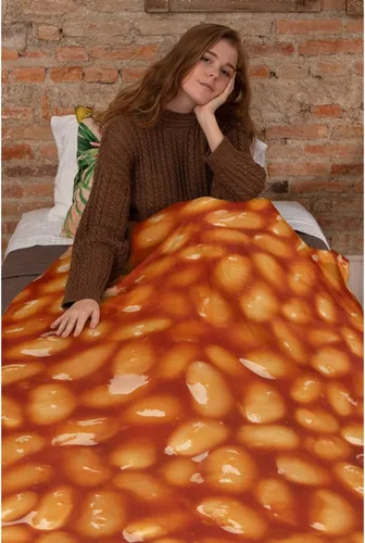 Vista 6 de Manta de frijoles horneados 3D para niñas, niños, suave y acogedora manta de vellón divertida para cama, sofá, sillas, para todas las estaciones