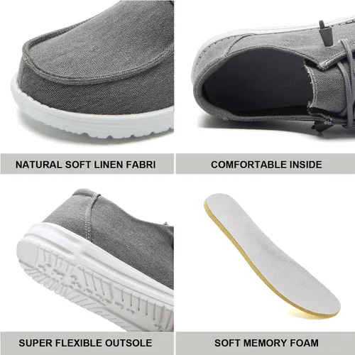 Vista 2 de VOCNTVY Mocasines de lona cómodos y ligeros para mujer, Gris