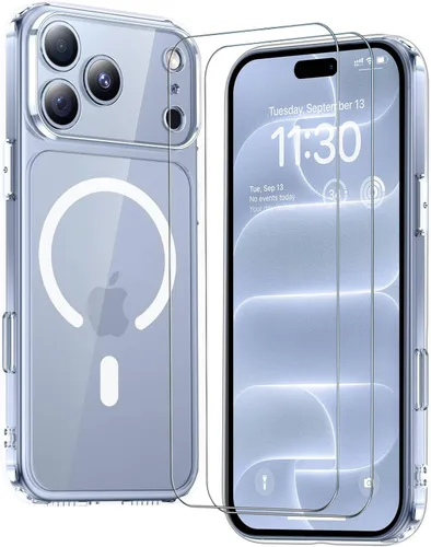 Vista 220 de SPIDERCASE Funda magnética translúcida diseñada para iPhone 11, con 2 protectores de pantalla de vidrio templado, antihuellas, para iPhone 11 de 6.1