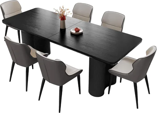 Vista 21 de Mesa de comedor rectangular de 62.99 pulgadas para 4-6 personas, mesa de cocina moderna con patas en forma de onda, mesas de comedor para cocina