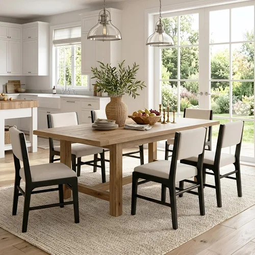 Vista 9 de HNY Juego de 6 sillas de comedor de lino beige, sillas de comedor tapizadas