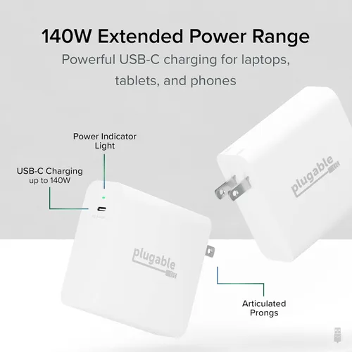 Vista 5 de Plugable Estación de acoplamiento USB 3.0 y USB-C de doble pantalla 4K con cargador de repuesto de 140 W y cable Thunderbolt 4 de 240 W