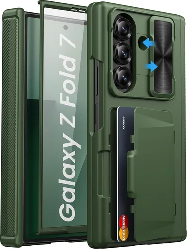 Vista 10 de Funda para Samsung Galaxy Z Fold 7 con Portarjetas, Integrado y Protector de Pantalla y Protección de Bisagra y Cubierta Deslizante para Cámara Negro