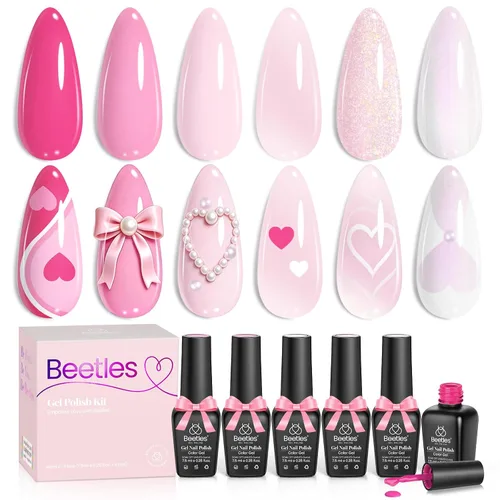 Vista 37 de Beetles - Juego de esmaltes de gel blanco y negro, 6 colores plateados, ojo de gato, purpurina brillante con imán, arte de uñas UV LED, hogar, salón