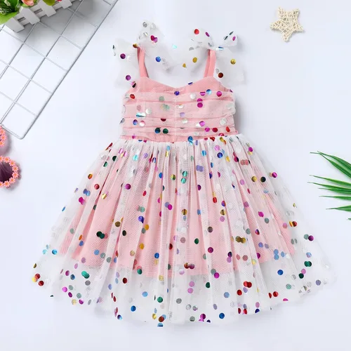 Vista 7 de Vestido tutú para niña, sin mangas, fruncido, vestido de verano con lentejuelas brillantes, lunares, estrellas, princesa, vestido de tul