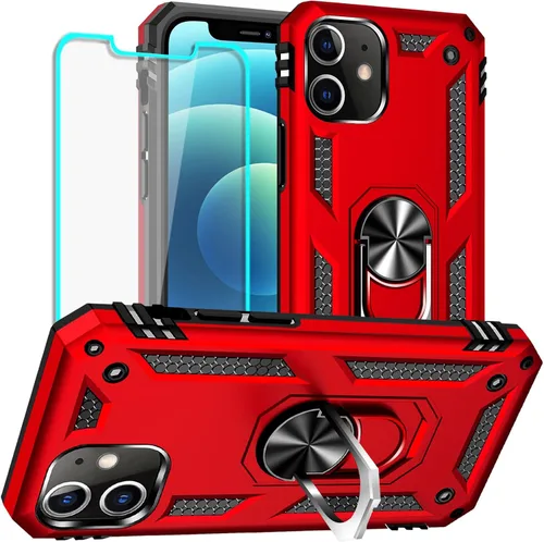 Vista 12 de Yiakeng Funda para iPhone 12 Mini: Funda para iPhone 12 Mini con protector de pantalla HD, fundas protectoras de grado militar con anillo para Verde