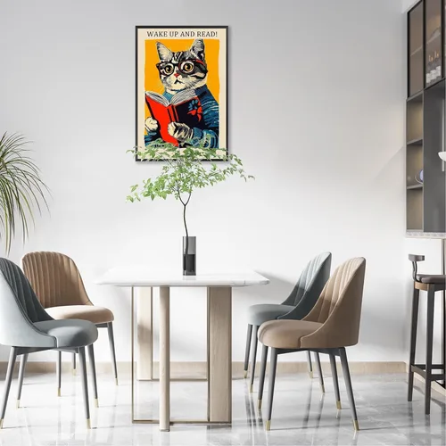 Vista 6 de Póster vintage de gato y libro, arte de pared inspirador, arte de lectura clásico para amantes de los libros, pintura para sala de estar, oficina