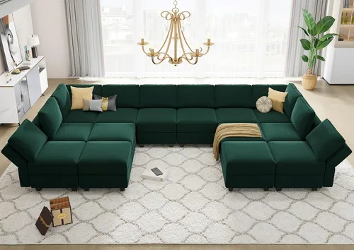 Vista 10 de Belffin Sofá modular grande con asiento de almacenamiento, sofá en forma de U de gran tamaño con diván reversible con sofá modular con terciopelo