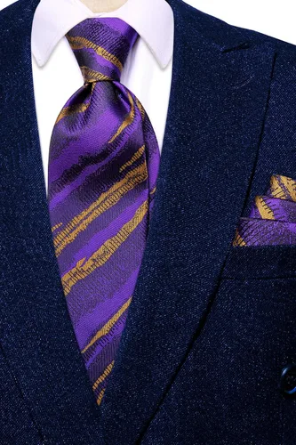 Vista 292 de Hi-Tie Corbatas de seda para hombre, diseño de cachemira a rayas, con bolsillo, gemelos cuadrados, conjunto formal de negocios