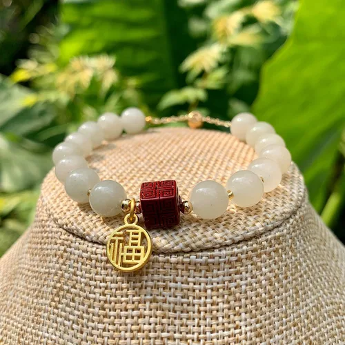 Vista 7 de Handmade Genuine Jade Abacus Shape Beaded Bracelet, Feng-shui Lucky Stone Chakra Healing Gemstone Crystal Beads Adjustable Bangle Stretch Jewelry