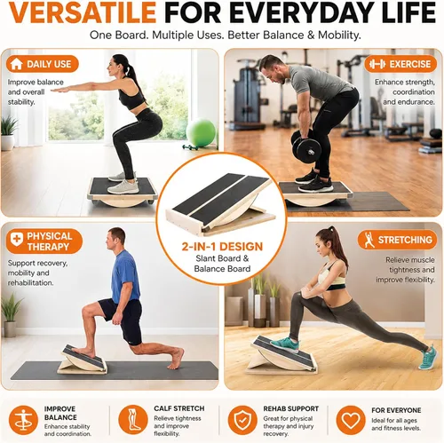 Vista 5 de MUCITAGF - Tabla de equilibrio de madera profesional 2 en 1 y tabla inclinada, 3 ángulos Adjustable Incline Board and Calf Stretcher, Stretch