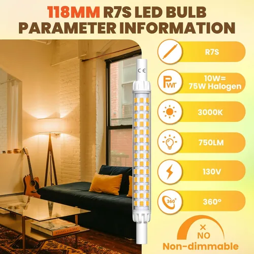 Vista 3 de Bonlux R7S J118 - Bombilla LED de 4.646 in, 10 W, tipo T3 J, lineal de doble extremo, no regulable, lámpara de pie LED R7S blanco cálido 3000K