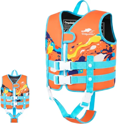 Vista 7 de Gogokids Chaleco de natación para niños de 2-3-4-5-6-7-8-9 años, flotadores de piscina para niños de 30-50-70 libras, flotabilidad para niños