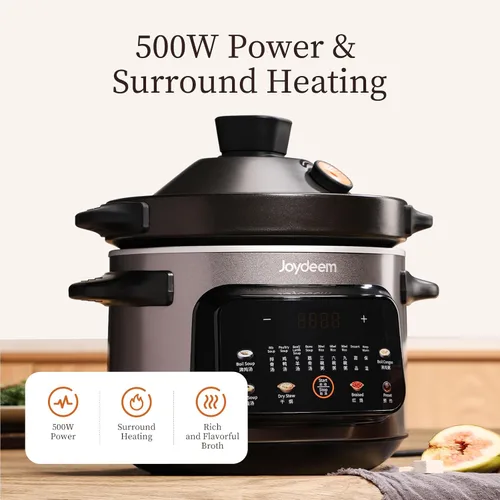 Vista 4 de Joydeem Olla eléctrica de 4 cuartos de galón, olla multifuncional de 500 W con interior de cerámica, sopa, gachas de avena, estofado, estofado
