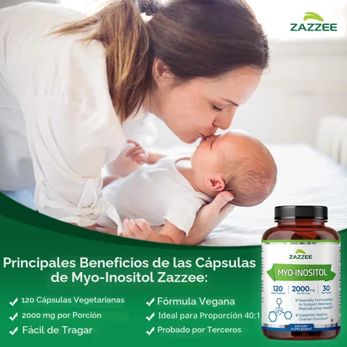 Vista 2 de Myo-Inositol para SOP, 120 cápsulas vegetarianas, 0.07 oz por ración, vegetarianos/veganos, potente apoyo SOP, fertilidad y reproductiva