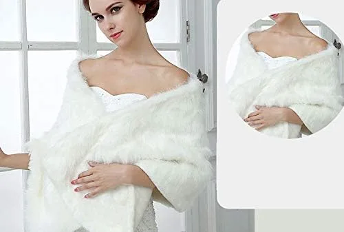 Vista 4 de Mydio Capa de estola de piel sintética estolas de bufanda de piel sintética para vestidos de boda