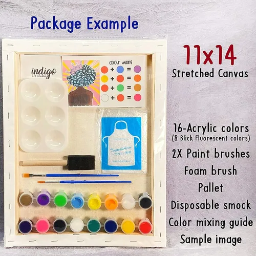 Vista 5 de Pre Drawn Canvas Paint Kit for Adults Kids Couples 4-40 PACK Discounted Bundle Afro Nature Therapeutic Retro DIY Birthday Gift & Sip and Paint