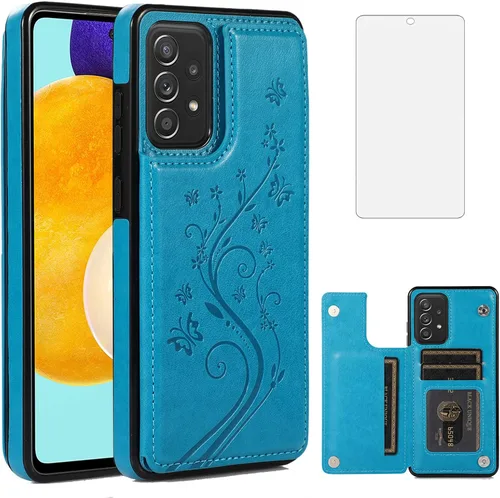 Vista 12 de Funda de teléfono para Samsung Galaxy A53 5G 2022 con protector de pantalla de vidrio templado, tarjetero/tarjetero/cartera, soporte para celda