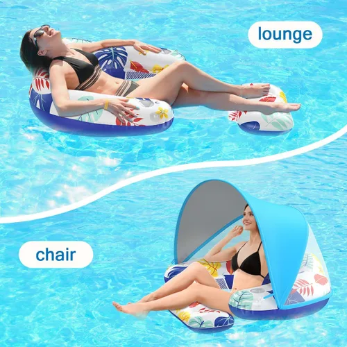 Vista 2 de LAYCOL Flotadores de piscina premium para adultos con dosel, elegante tumbona de piscina, flotadores de piscina resistentes para adultos, flotadores