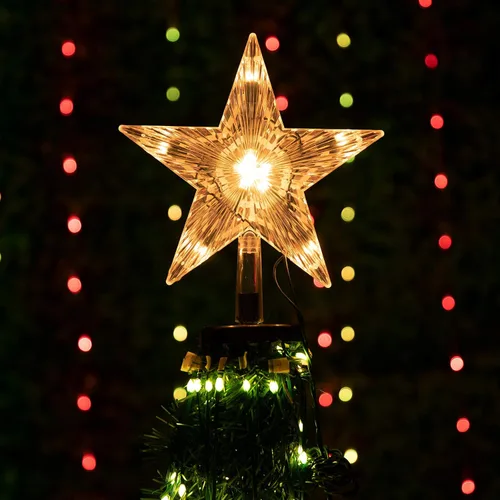 Vista 9 de Estrella iluminada para la punta del árbol de Navidad con 10 bombillas reemplazables integradas, estrella de cinco puntas transparente de 9.5