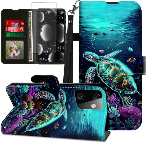 Vista 99 de Funda para Motorola Edge 2022 con protector de pantalla, soporte y tarjetero y correa para la muñeca, funda magnética para Moto Edge 2022 5G UW Lobo