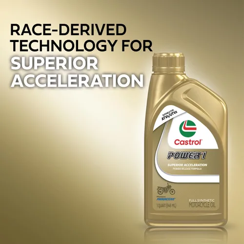 Vista 4 de Castrol Power1 4T 5W-40 Aceite de motocicleta completamente sintético, 1 cuarto de galón, paquete de 6