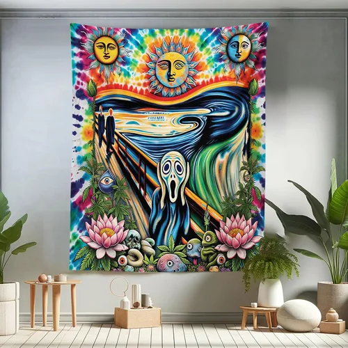 Vista 103 de Ambesonne Tapiz verde, fases lunares alrededor de un árbol de la vida, impresión de diseño bohemio de astrología nocturna, decoración de tela