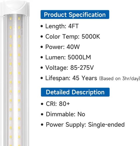 Vista 6 de SHINESTAR Luces LED de tienda de 4 pies, 40 W, 5000 lúmenes, 5000 K, luz LED para tienda, súper brillante, 75% de ahorro de energía, tubo de luz T8