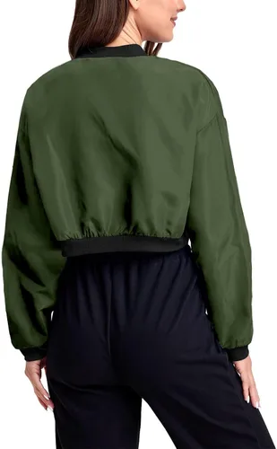 Vista 3 de LAOARA Chaqueta bomber para mujer, rompevientos con cremallera completa, cuello alto, ropa de calle