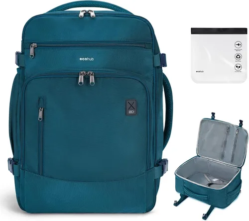Vista 10 de ECOHUB Mochila de Viaje Mochila de Equipaje de Mano Carry on Backpack Water Resistant Fit 15.6" Laptop AirTag Pocket, Lightweight Casual Daypack