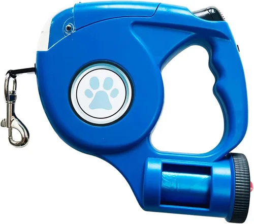 Vista 7 de JEBBLAS Correas retráctiles mejoradas para perros con linterna y dispensador de bolsas de desechos 3 en 1, correa automática de 15 pies para pasear