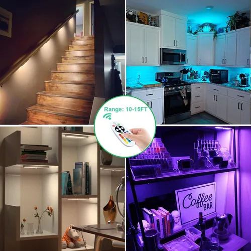 Vista 3 de Iluminación para debajo del gabinete, inalámbrica, recargable, funciona con pilas, luces LED regulables debajo de la encimera, barra de luces